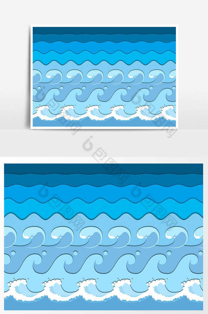 剪纸风格海洋浪花矢量元素