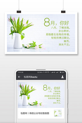 小清新八月你好的微信配图