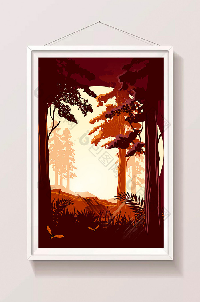 秋季森林树木插画设计