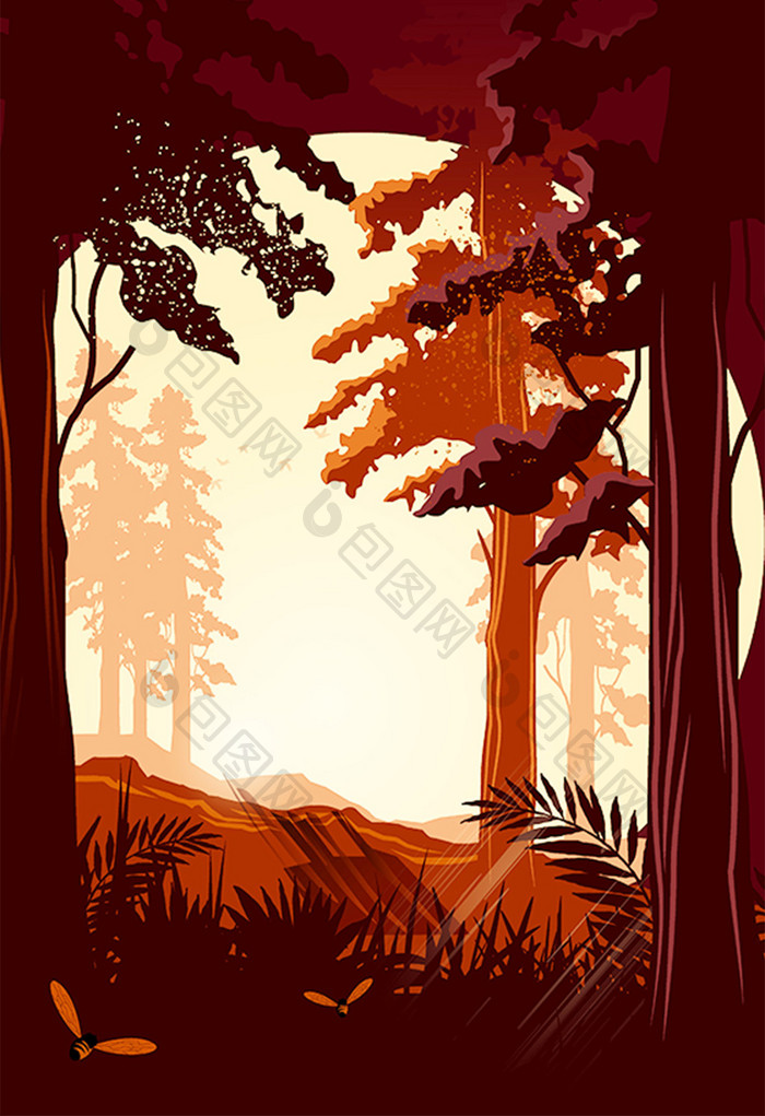 秋季森林树木插画设计