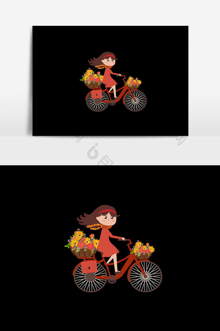 女孩骑车插画设计