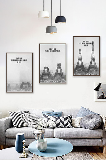现代简约北欧风黑白铁塔装饰画图片