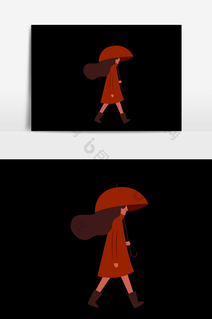 女孩打伞插画设计