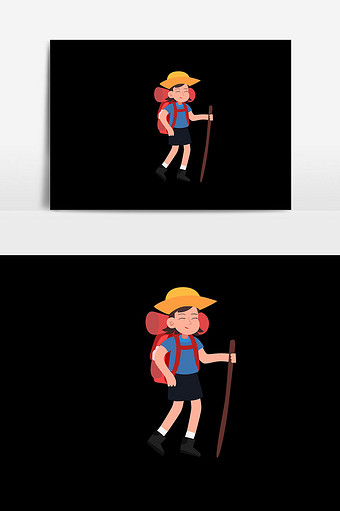 男孩跑山探险插画设计图片