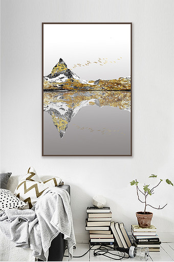 抽象金色倒影风景北欧风格简约装饰画素材图片