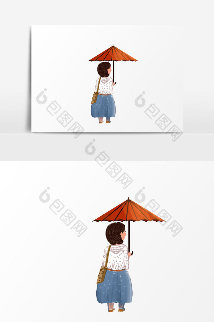 卡通女孩打伞插画设计