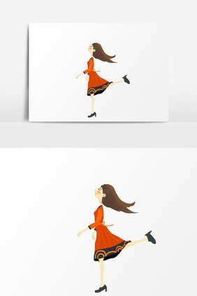 女孩子奔跑插画设计