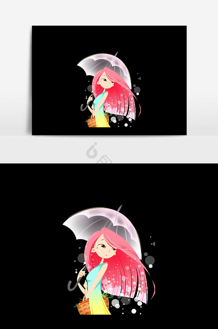 女孩雨伞插画图片