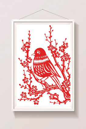 花鸟类中国风剪纸插画