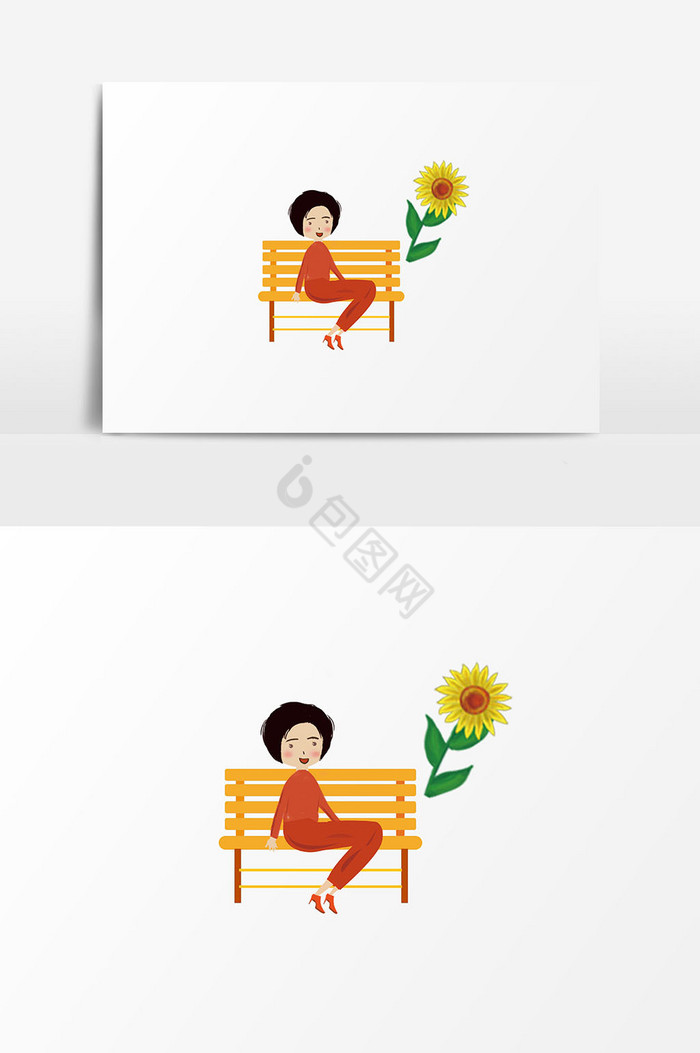 椅子女孩向日葵插画图片