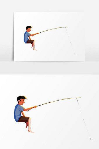 男子钓鱼插画背景元素图片