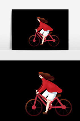 自行车红衣女孩插画
