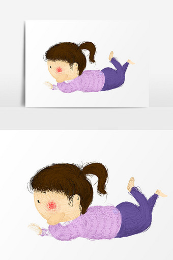 女孩趴着插画设计图片下载