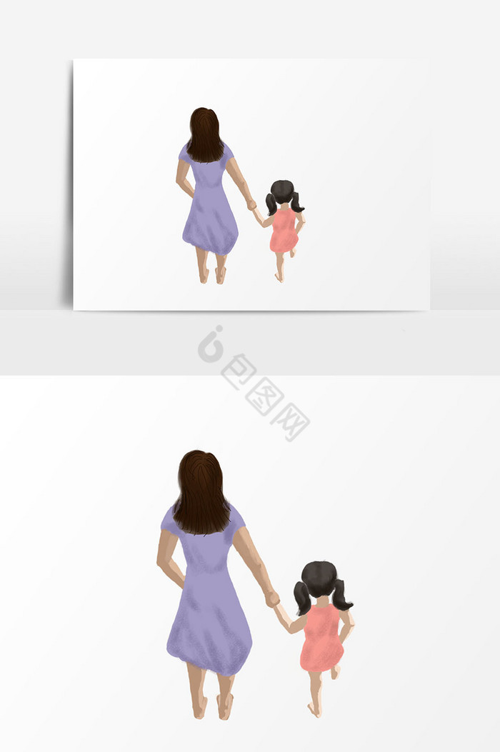 母亲女孩背影插画图片
