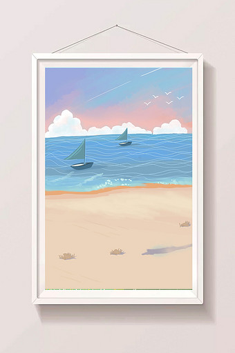 帆船海边素材背景插画图片