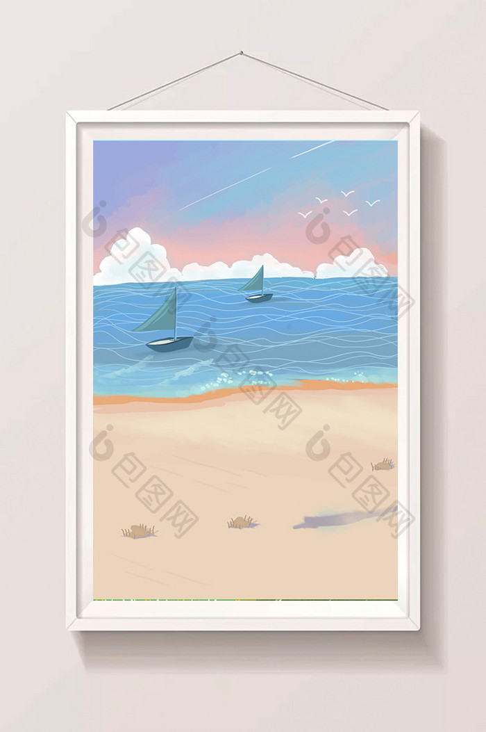 帆船海边素材背景插画