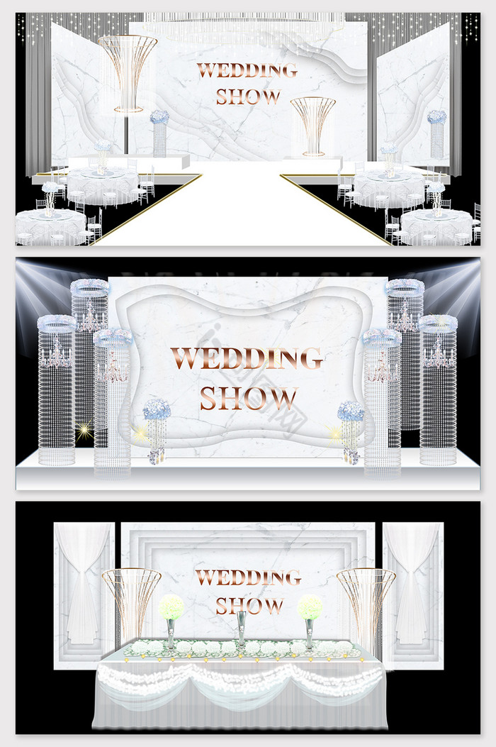 高端主题婚礼舞台背景整体模型图片