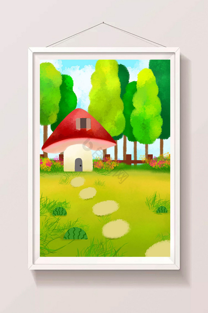 蘑菇屋风景插画图片
