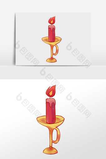 手绘金色烛台红蜡烛插画元素图片