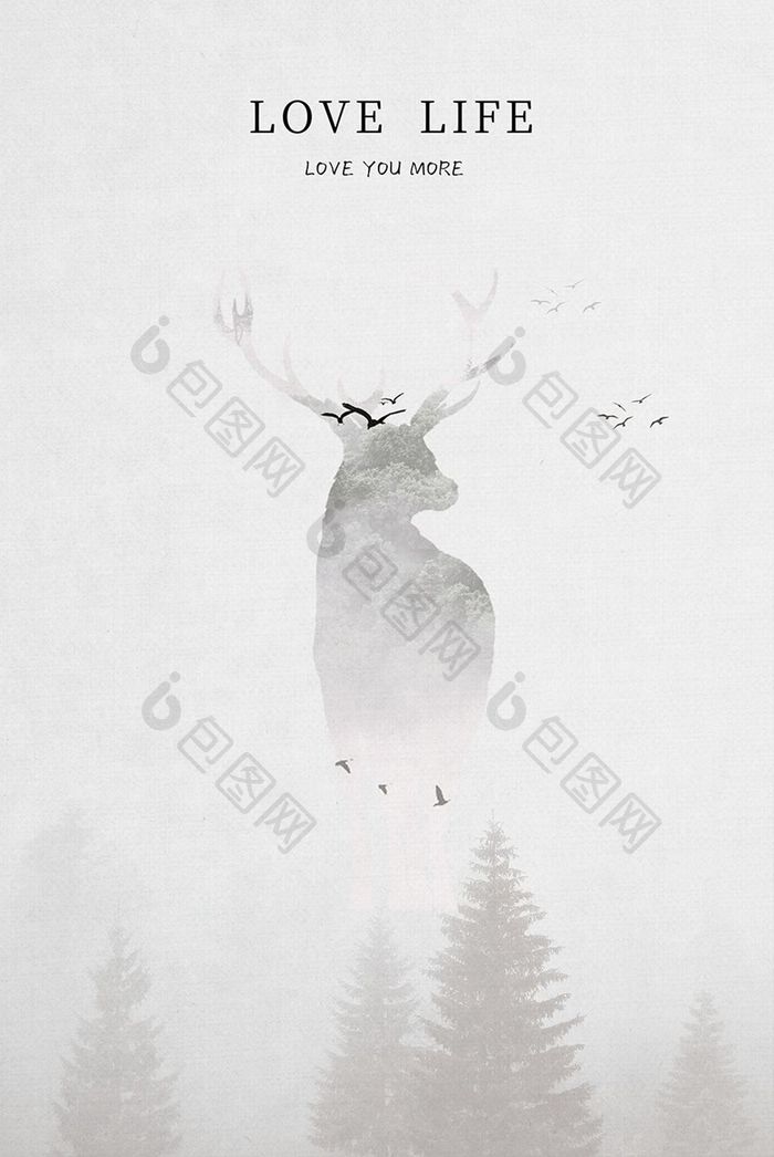 北欧简约抽象森林麋鹿装饰画