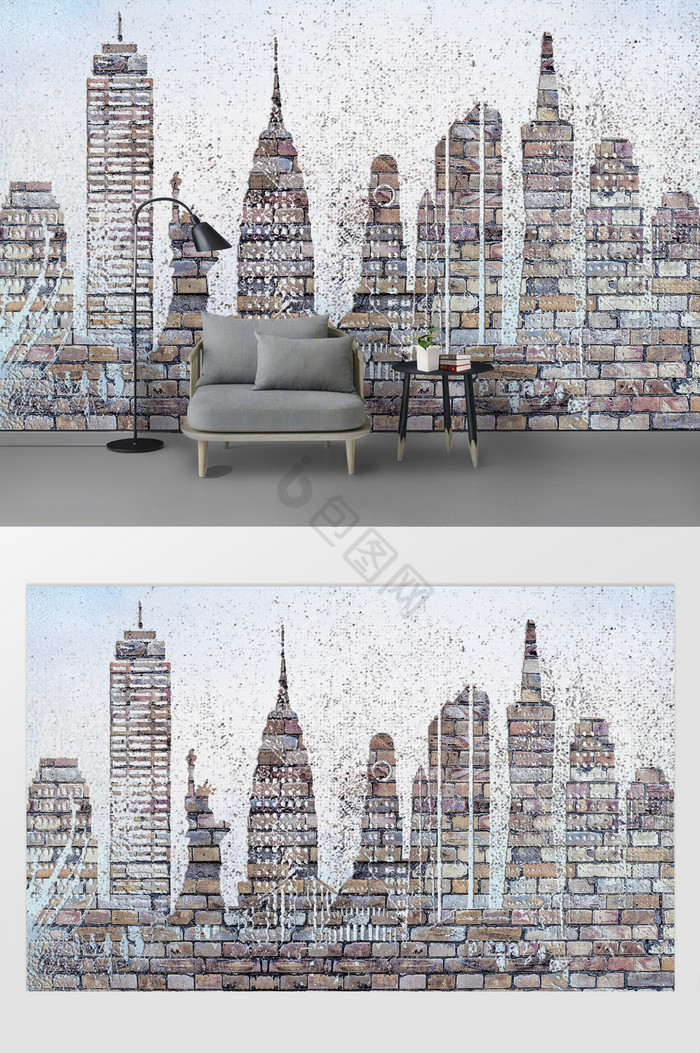 现代墙砖抽象城市复古背景装饰画图片