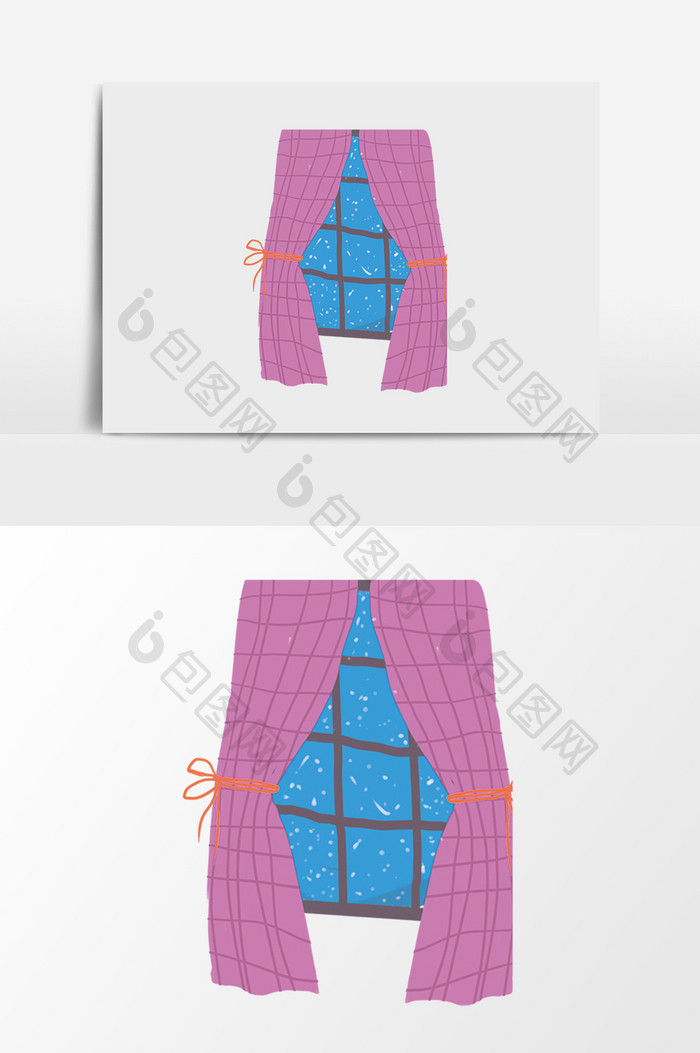 手绘卡通免扣窗户窗帘