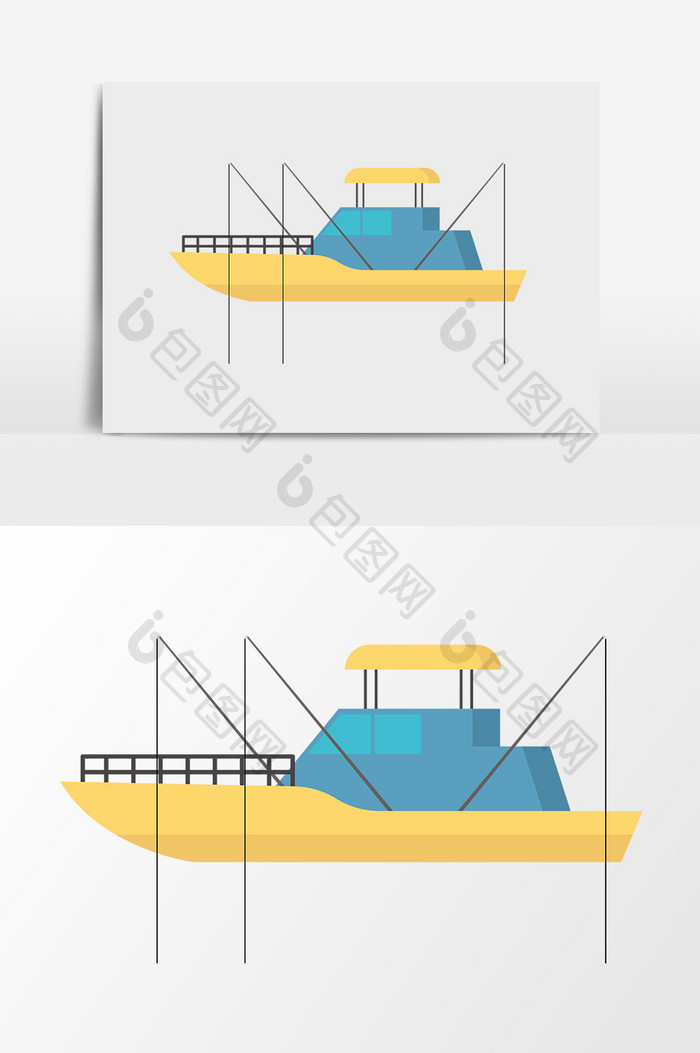 卡通矢量渔船素材