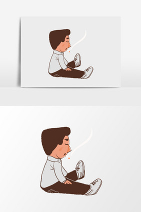 卡通可爱手绘抽烟男人