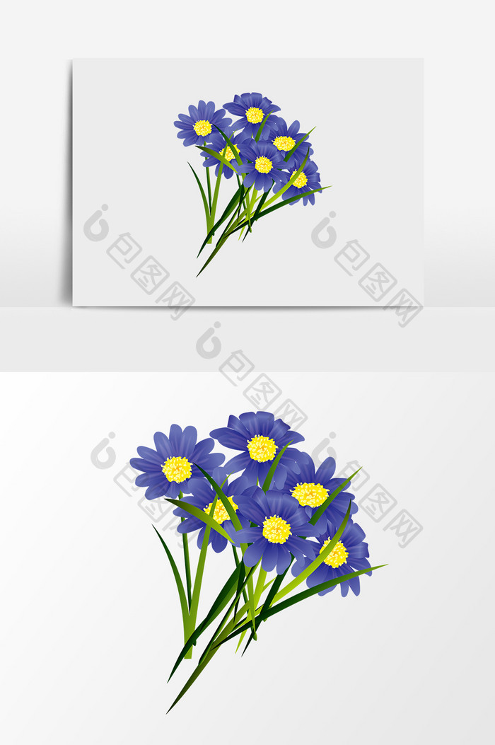 蓝色手绘卡通花卉