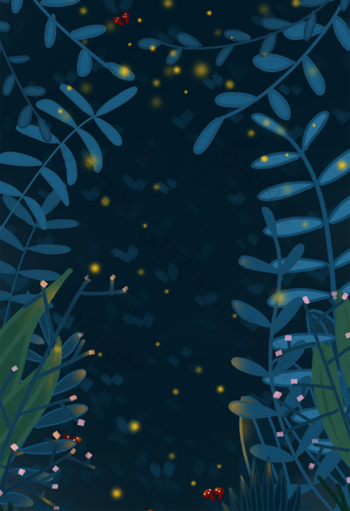深色夜晚植物萤火虫