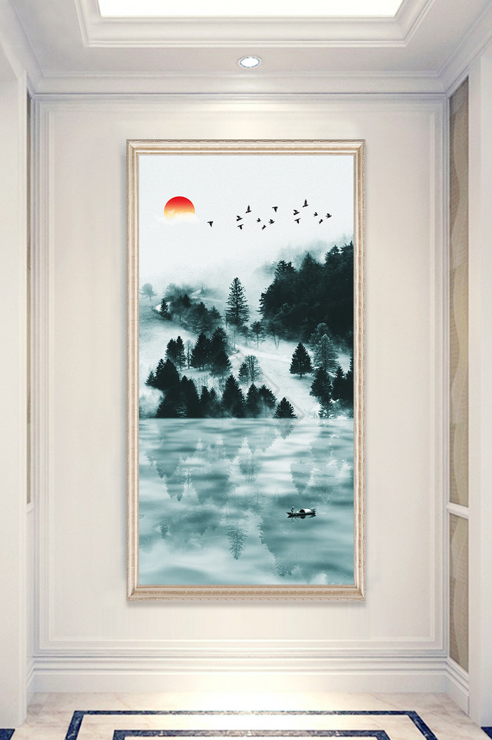 新中式抽象山水意境玄关装饰画图片