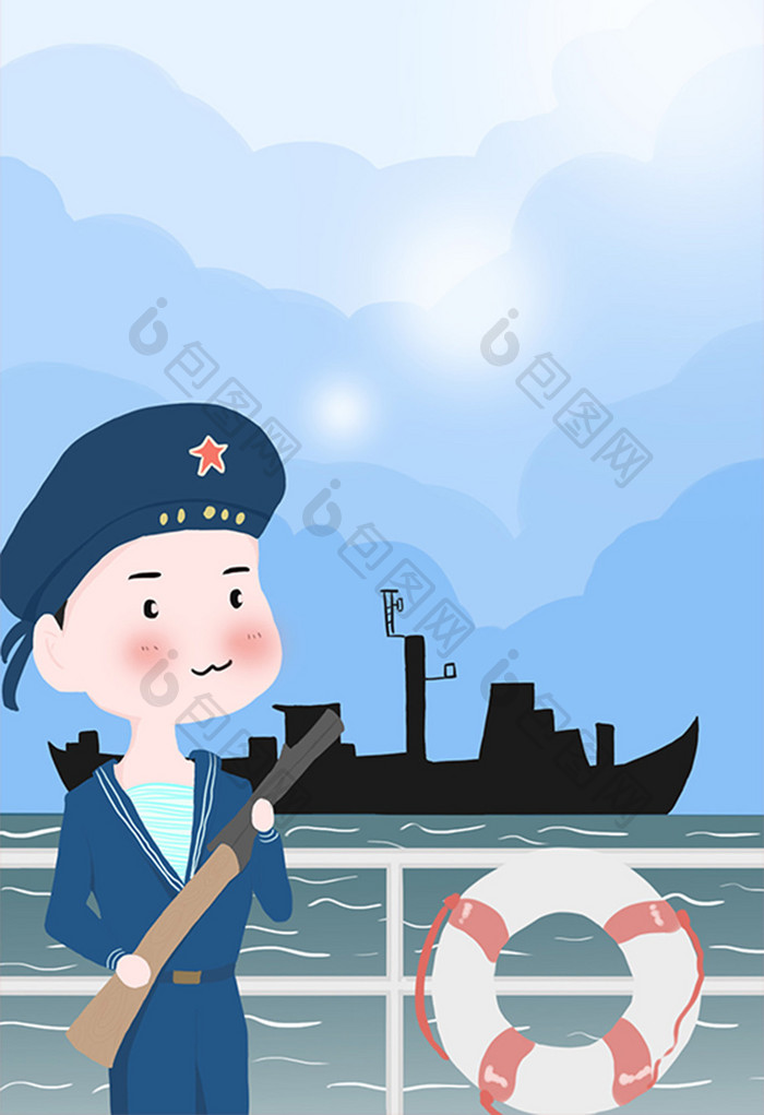 大气海军建军节插画设计