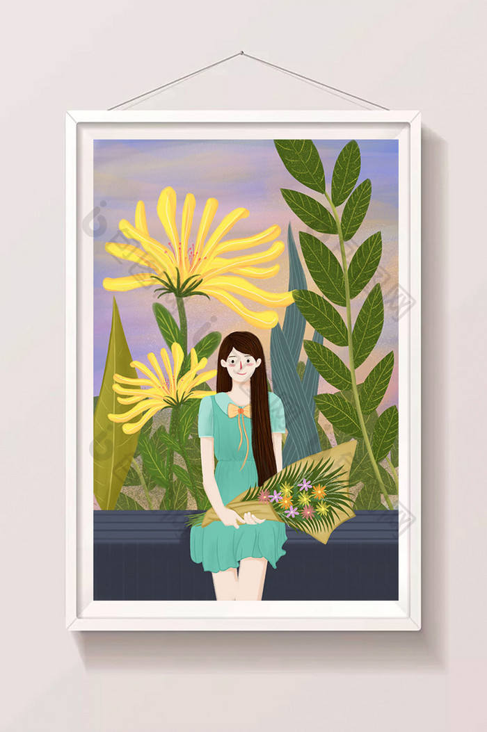 唯美清新七夕情人节少女捧花等待恋人插画 图片下载 包图网 唯美清新七夕情人节少女捧花等待恋人插画 图片下载 包图网