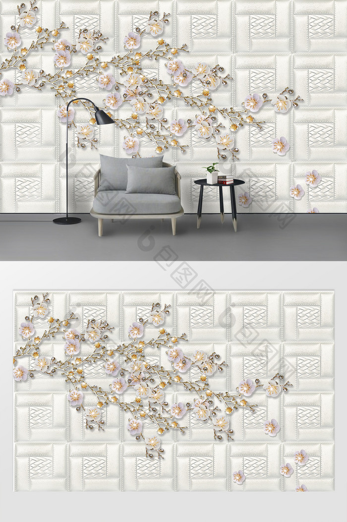现代简约浮雕花枝花瓣背景墙