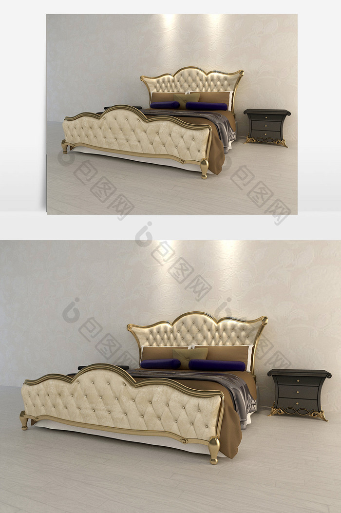 欧式古典风格双人床模型