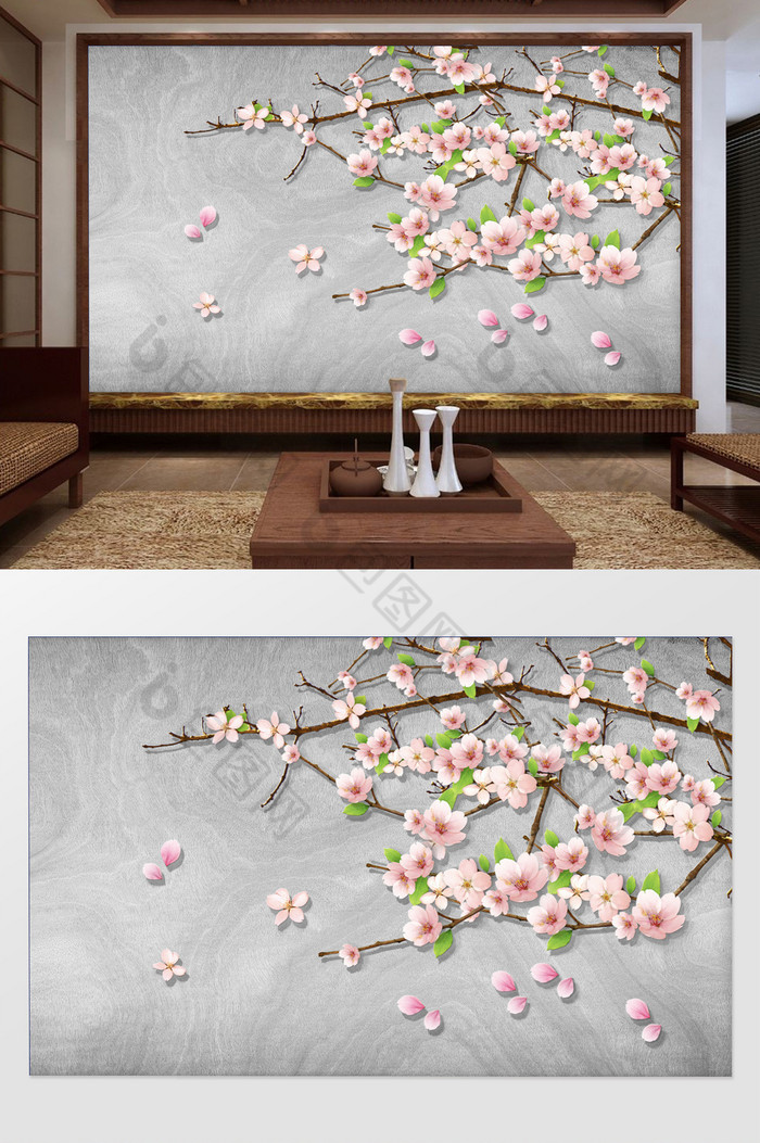 浅色树枝花卉图片
