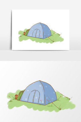 蓝色帐篷野外夏令营元素