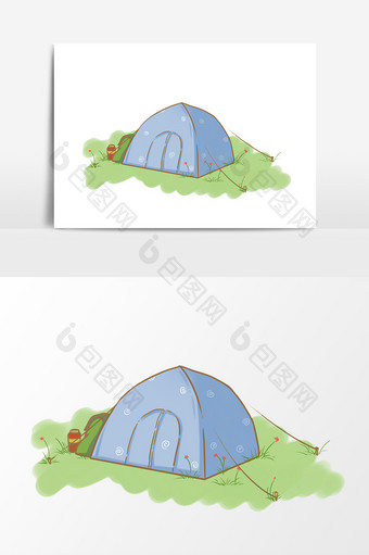 蓝色帐篷野外夏令营元素图片