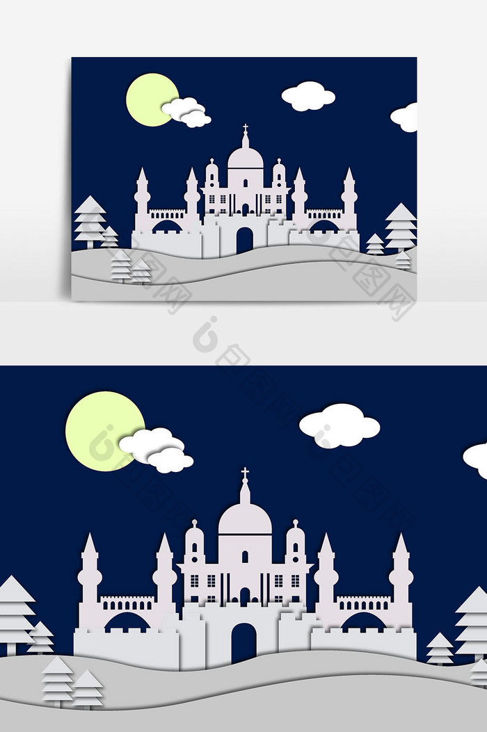 剪纸城堡插画设计