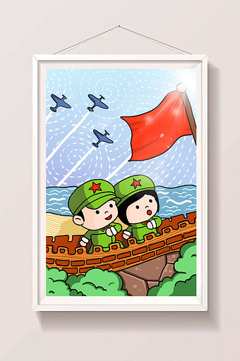 大气国防展板插画图片下载-包图网