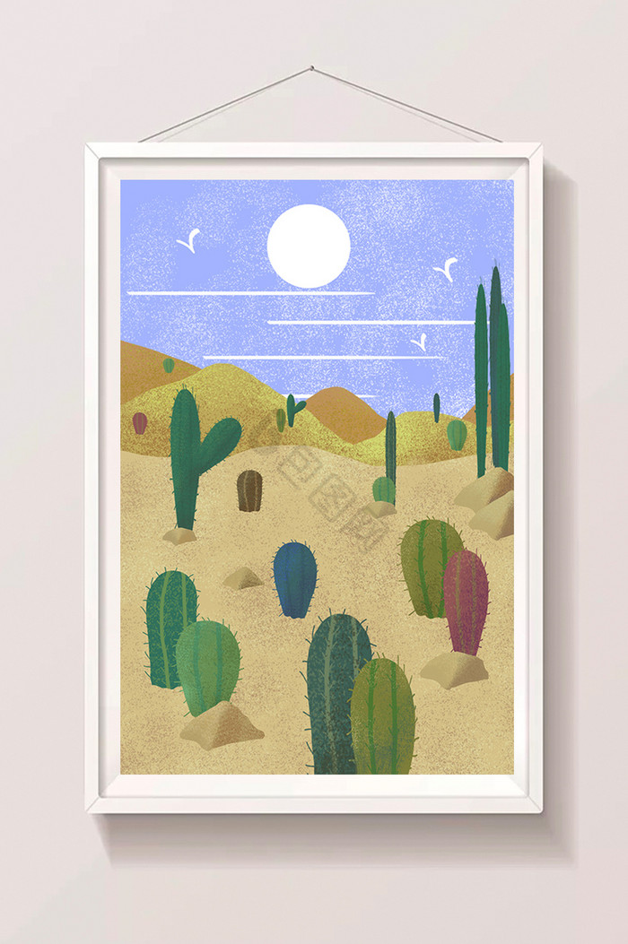 沙漠仙人球植物风景插画图片
