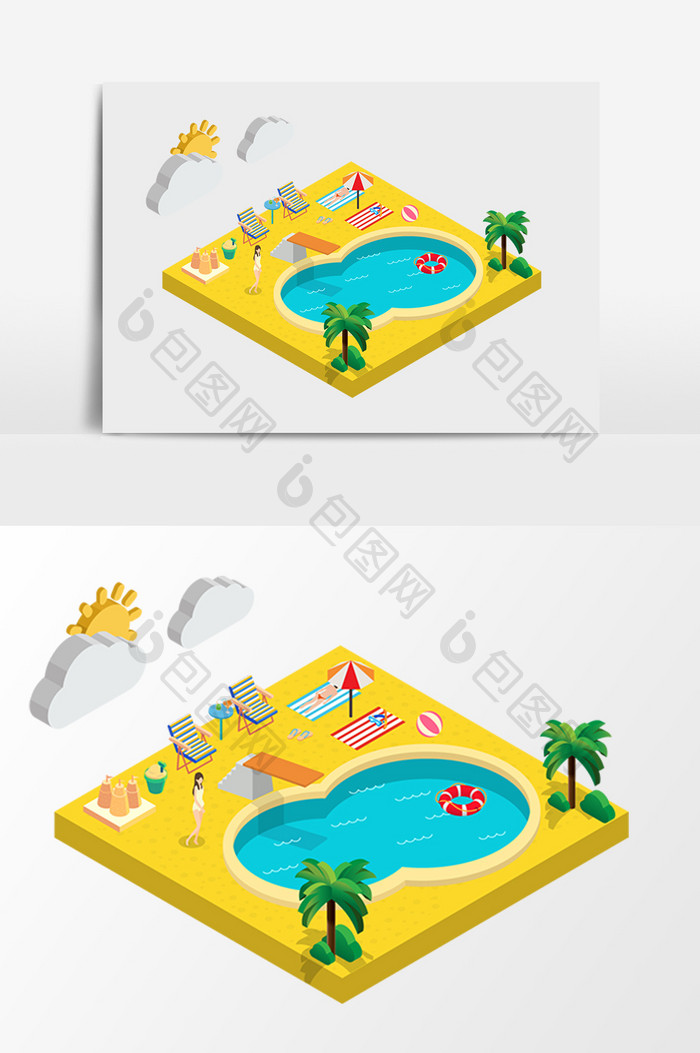 热带度假蜜月旅游酒店游泳池太阳浴2.5d