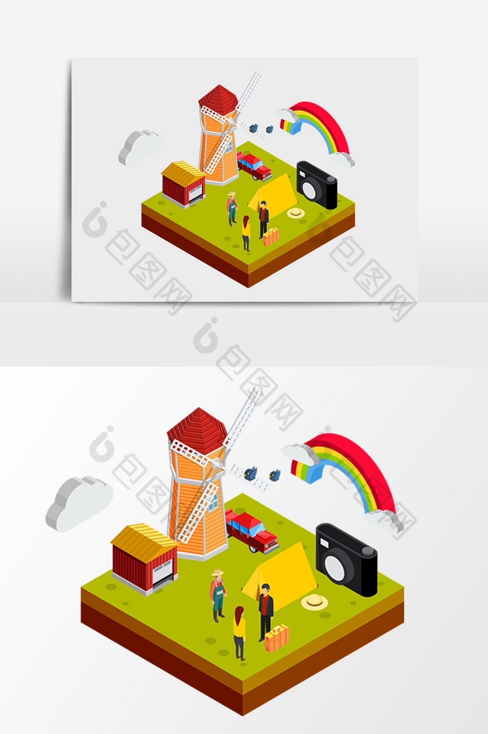 夏日农场度假旅游游玩2.5D矢量素材