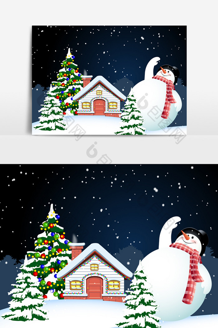 圣诞节雪房屋设计元素