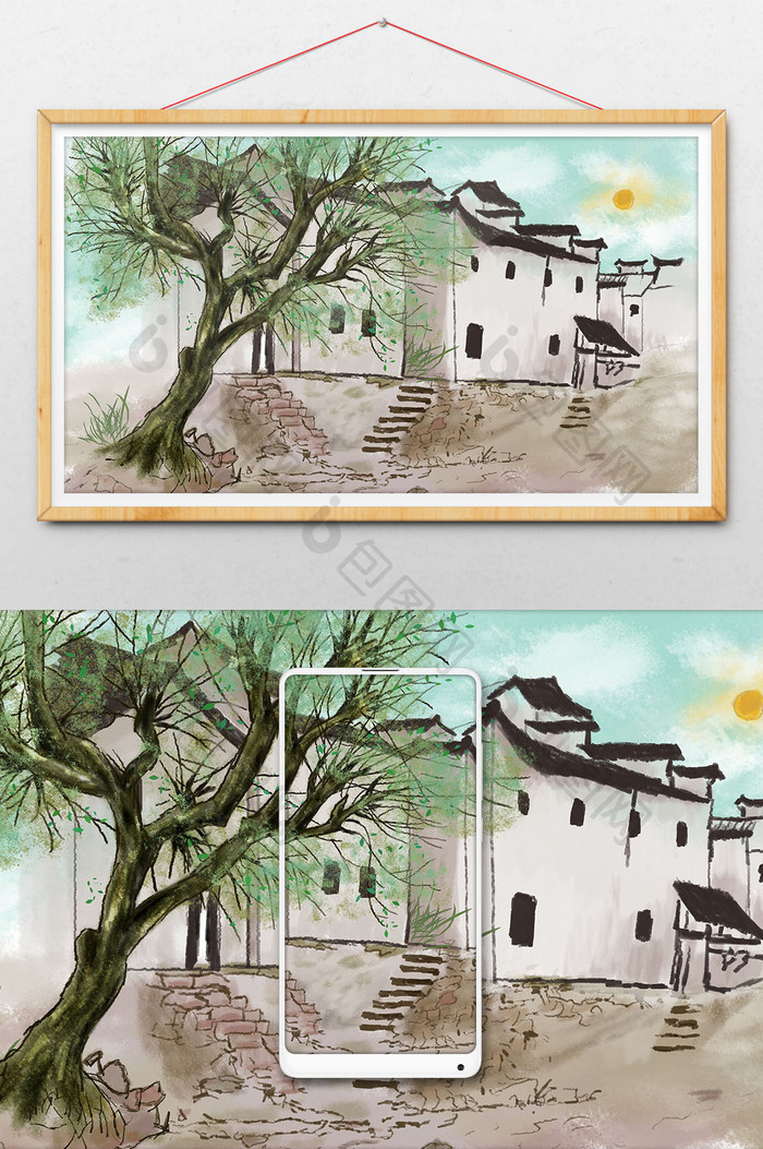 中国风房屋插画背景