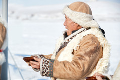 冬季冰上捕鱼开网祈福祭祀仪式