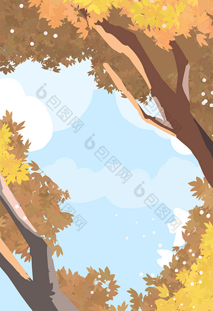 卡通手绘秋天大树蓝天