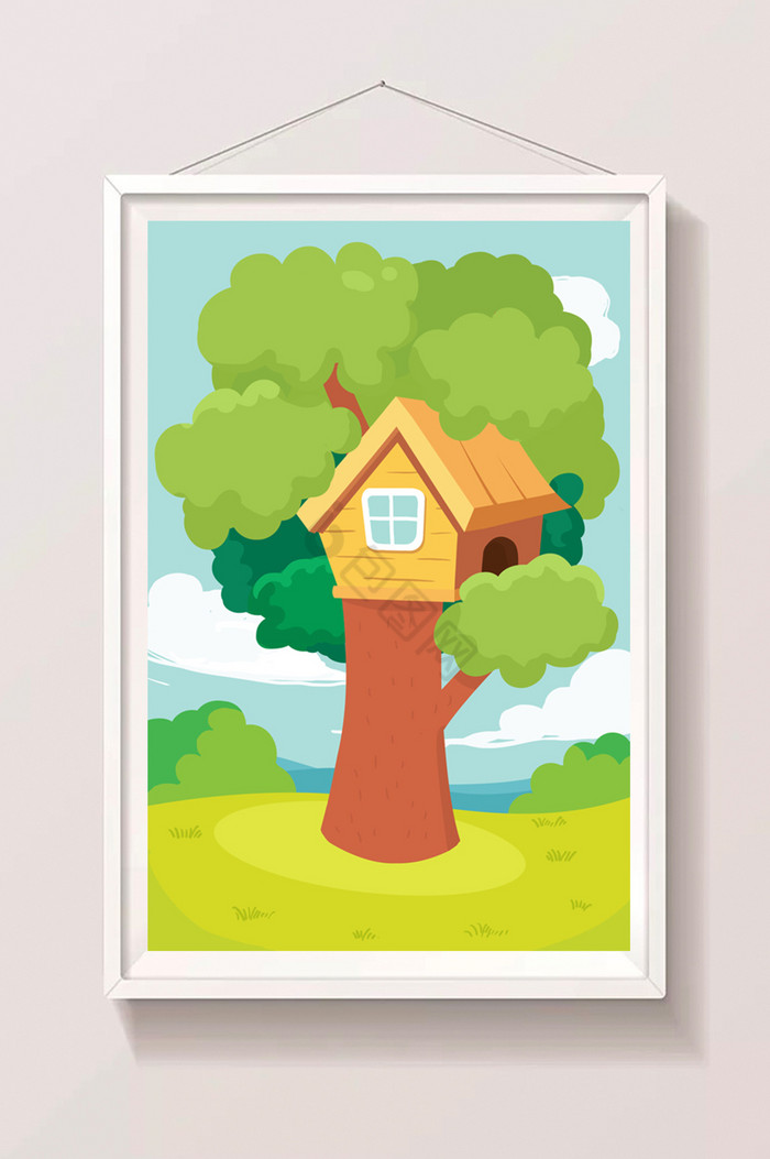 森林小树屋插画图片