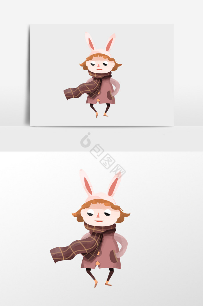 戴兔耳朵帽子的女孩插画图片