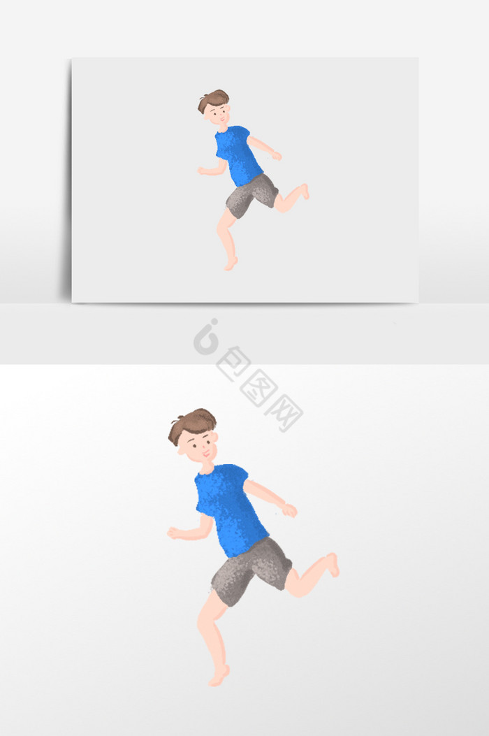 跑步回头的男孩插画图片
